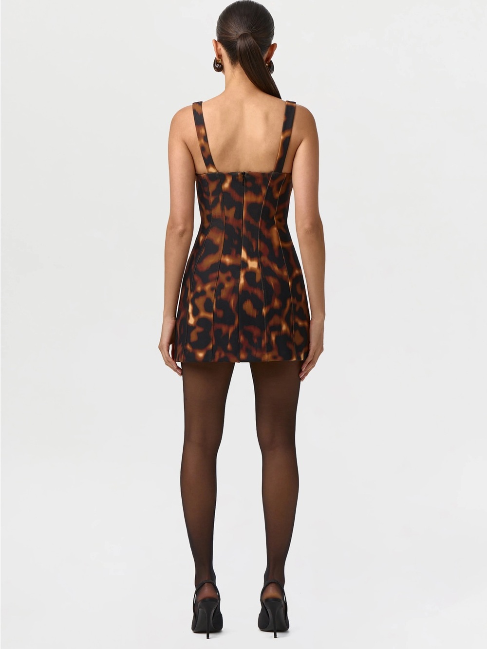 naked wardrobe Leopard-Print Square-Neck Mini Dress in Black and Brown - Picture 3 of 3